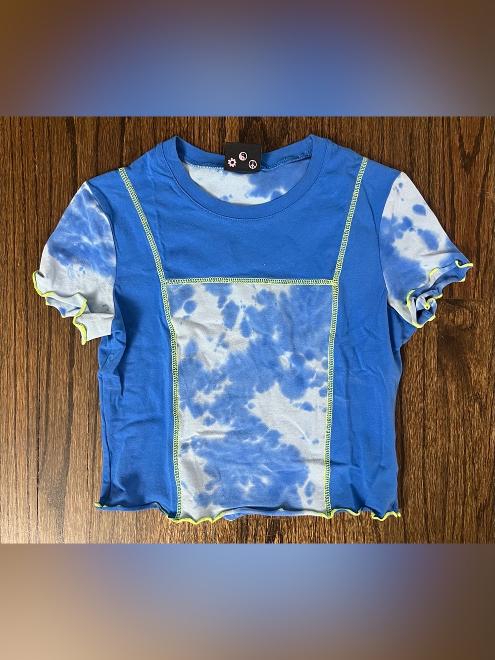 Girls Blue Tie-Dye Short Sleeve Tee with Contrast Stitching